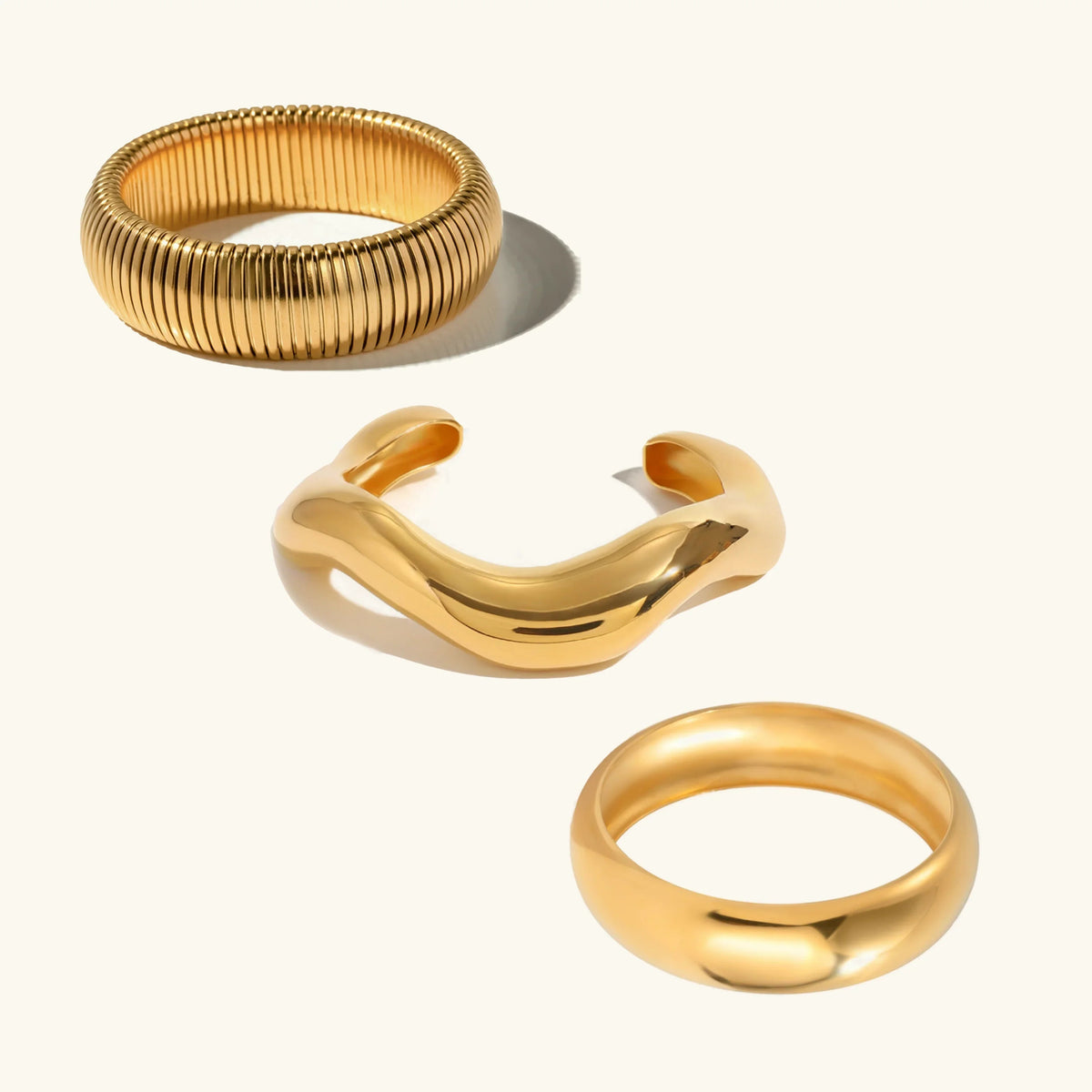 Women's Chunky Bangle Set Gold-Plated Stainless Steel, 3-Piece