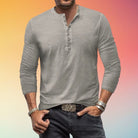 Mens Henley Shirt Long Sleeve Slim Fit with Button Placket