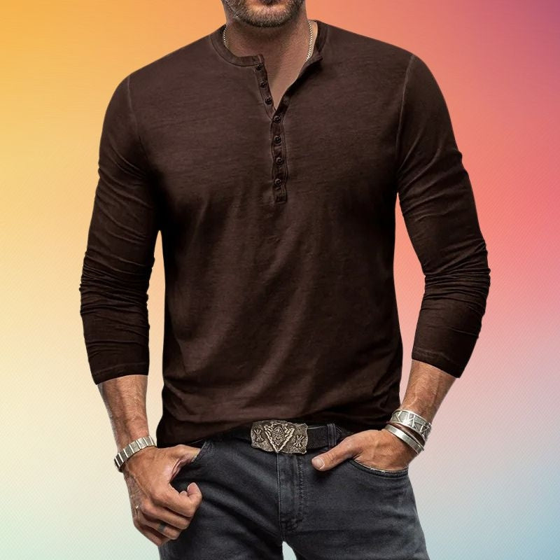 Mens Henley Shirt Long Sleeve Slim Fit with Button Placket