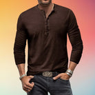Mens Henley Shirt Long Sleeve Slim Fit with Button Placket