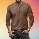 Mens Henley Shirt Long Sleeve Slim Fit with Button Placket