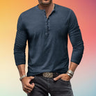 Mens Henley Shirt Long Sleeve Slim Fit with Button Placket
