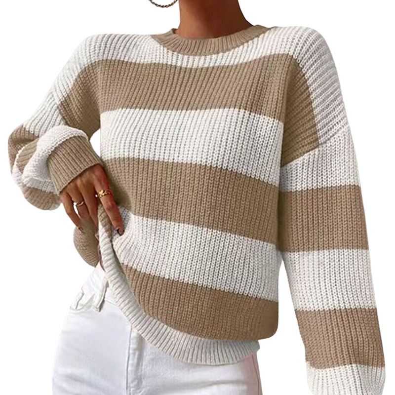 Women's Oversized Striped Sweater – Round Neck Long Sleeve