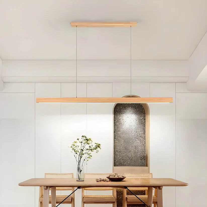 Wooden LED Pendant Light with Slim Linear Bar Shade