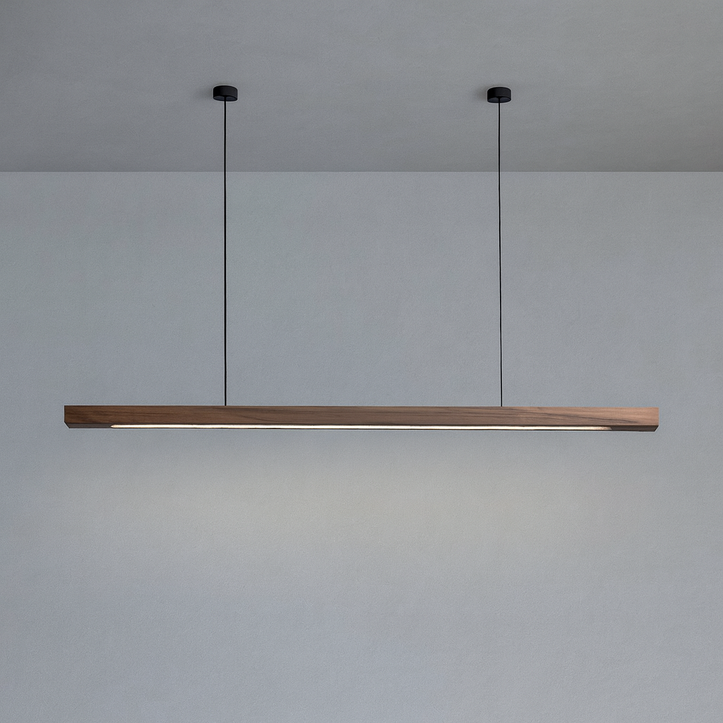 Wooden LED Pendant Light with Slim Linear Bar Shade
