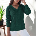 Women's V-Neck Sweater with Cable Knit Texture
