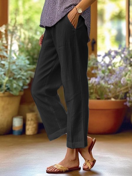 Women's Tapered Leg Trousers with Elastic Waist and Pockets