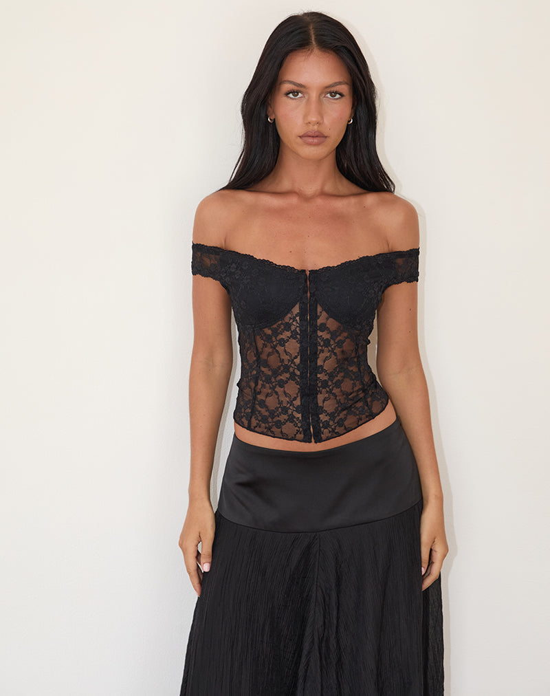 Merlijn | Dames Top – Sensuele Kanten Off-Shoulder Corset Top met Getailleerde Pasvorm