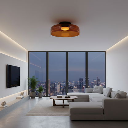 Plafondlamp – Transparant Glas, Met Driekleurige LED voor Woonkamer of Eetkamer