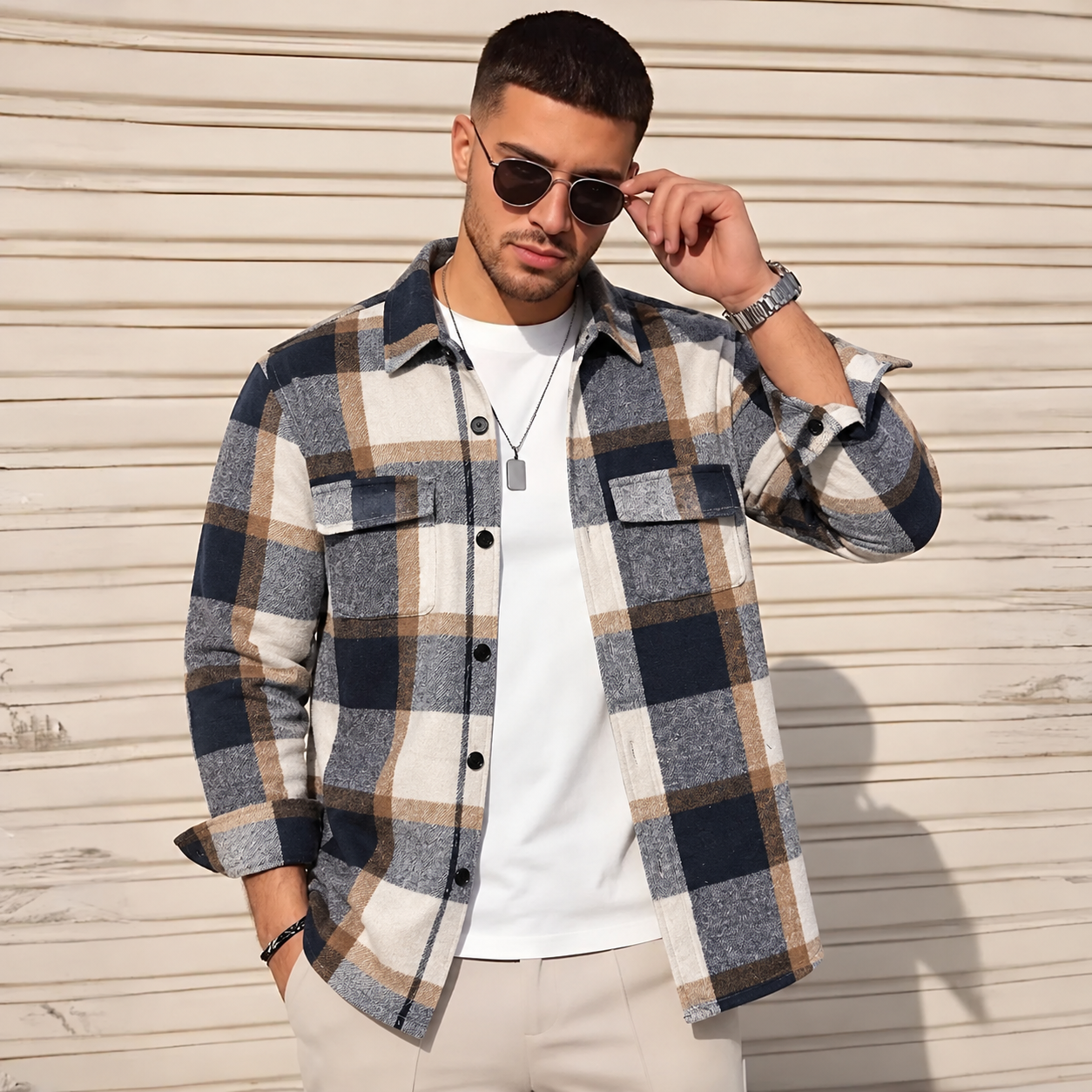 Men's Plaid Flannel Shirt Button-Down Long Sleeve