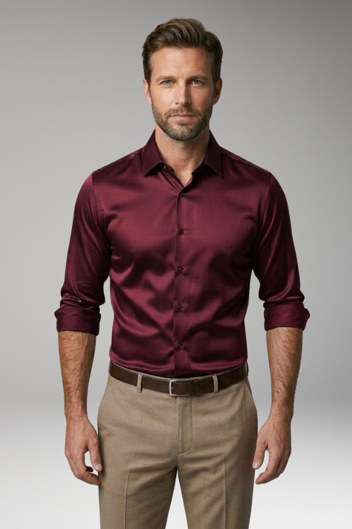 Men's Slim Fit Shirt with Button Placket and Classic Collar