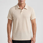 men's textured knit polo shirt in beige