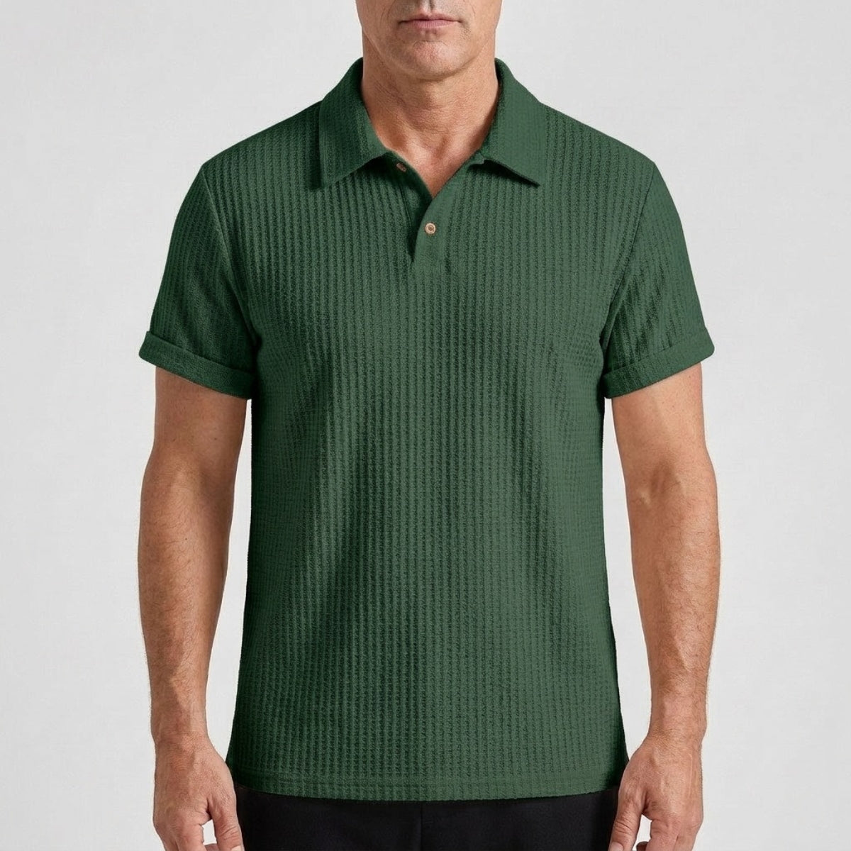men's textured knit polo shirt in green