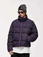 Men's Cropped Puffer Jacket - Padded High-Neck Zip Jacket
