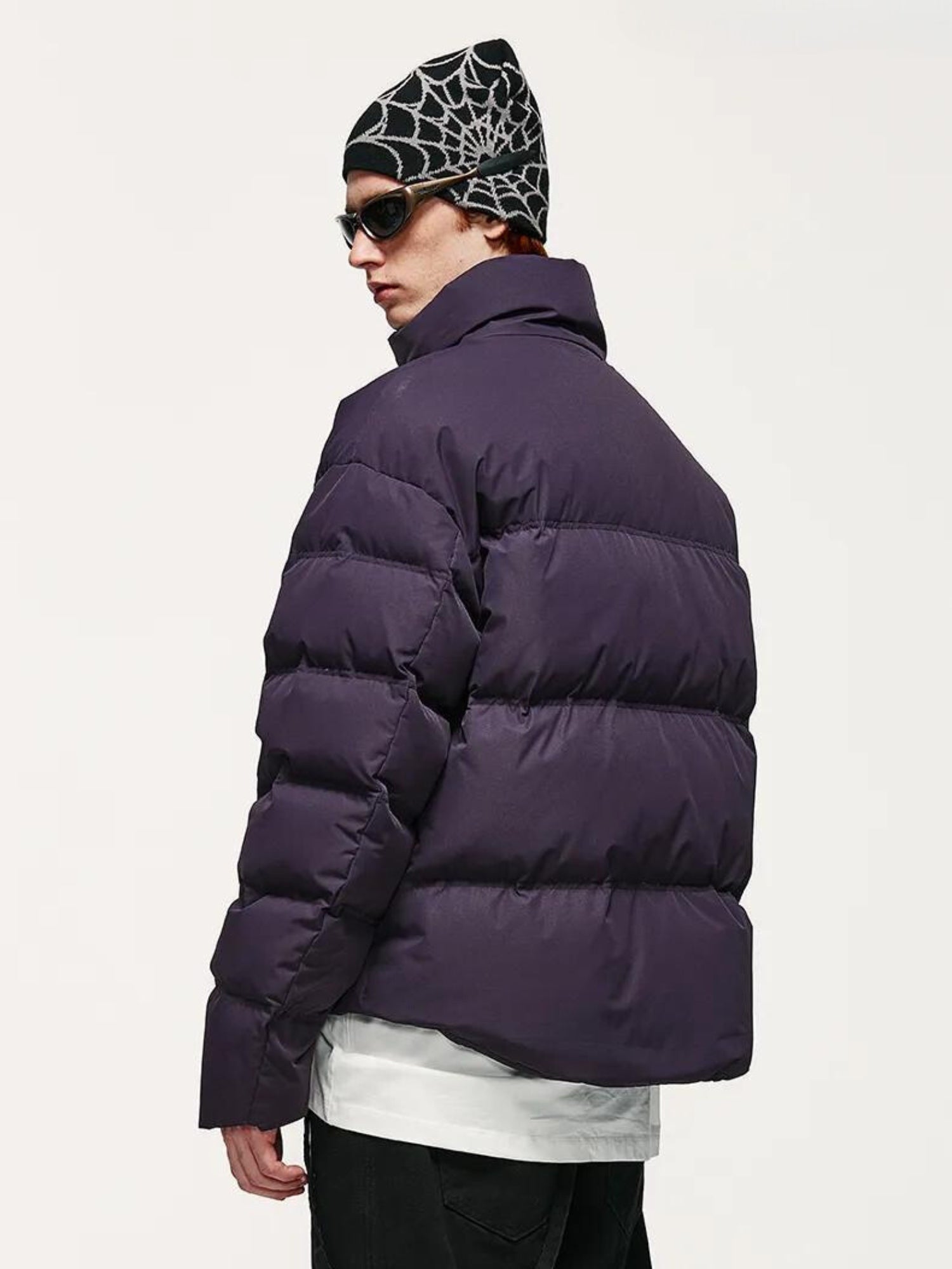 Men's Cropped Puffer Jacket - Padded High-Neck Zip Jacket