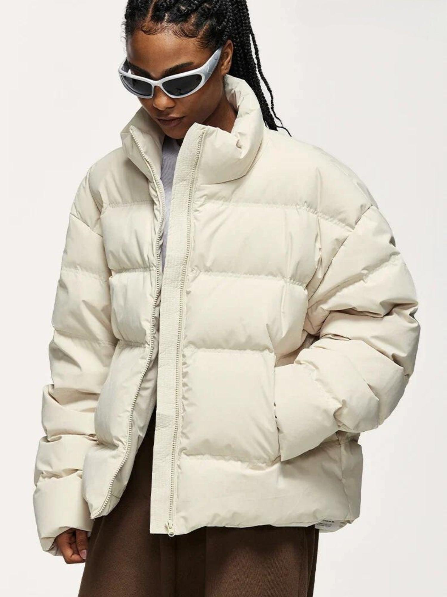 Men's Cropped Puffer Jacket - Padded High-Neck Zip Jacket
