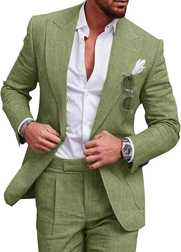 Men's Linen Wedding Suit - Slim Fit Summer Blazer Set