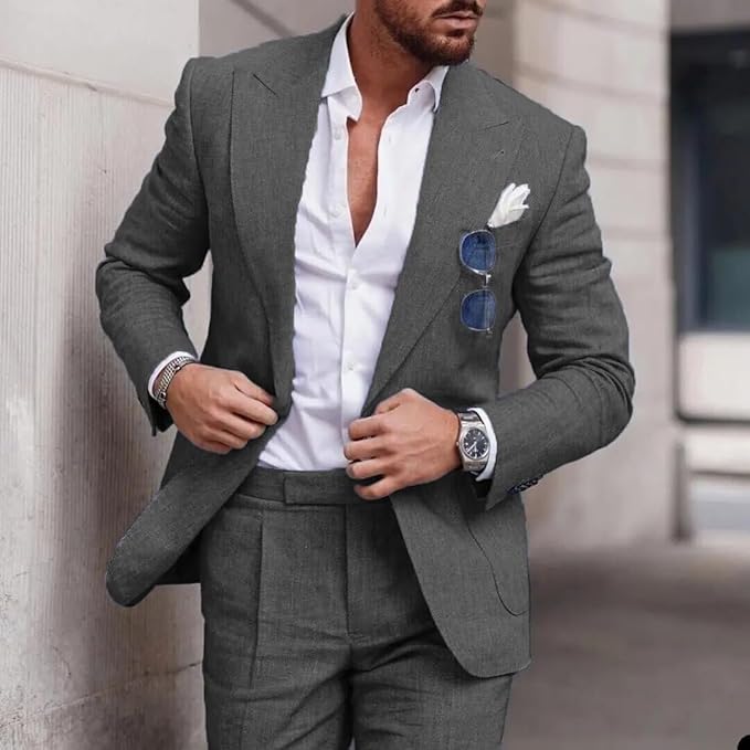 Men's Linen Wedding Suit - Slim Fit Summer Blazer Set