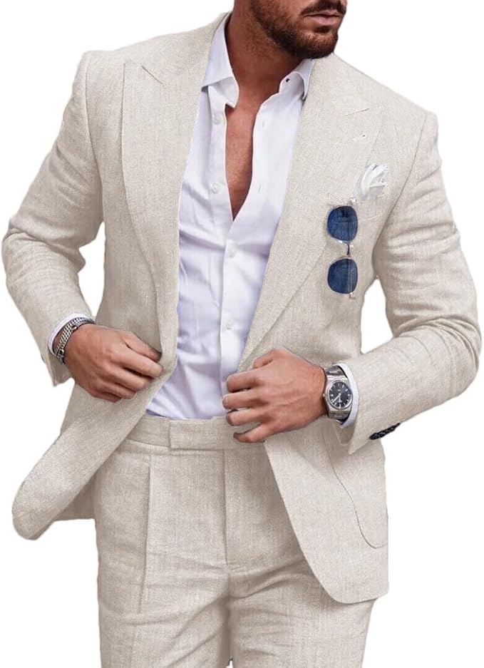 Men's Linen Wedding Suit - Slim Fit Summer Blazer Set