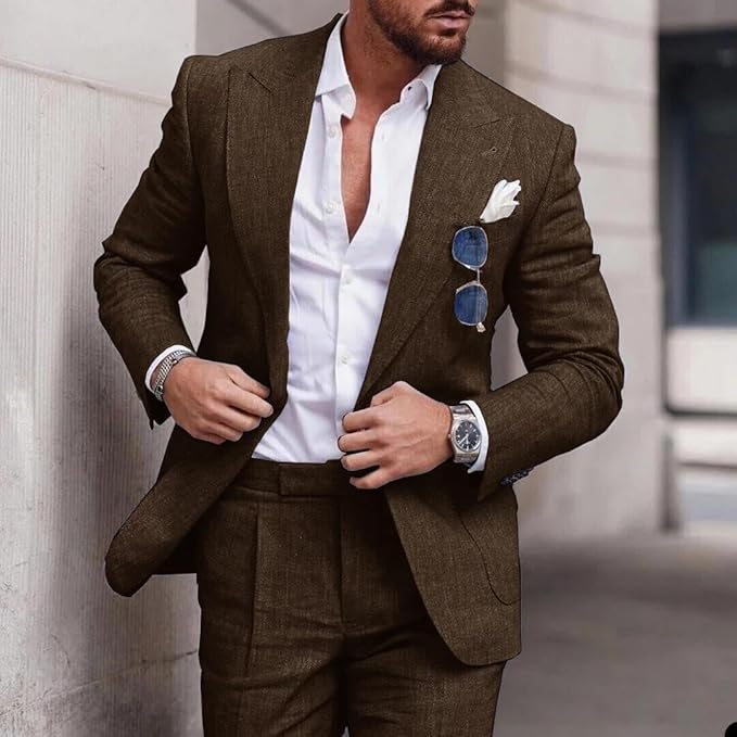 Men's Linen Wedding Suit - Slim Fit Summer Blazer Set