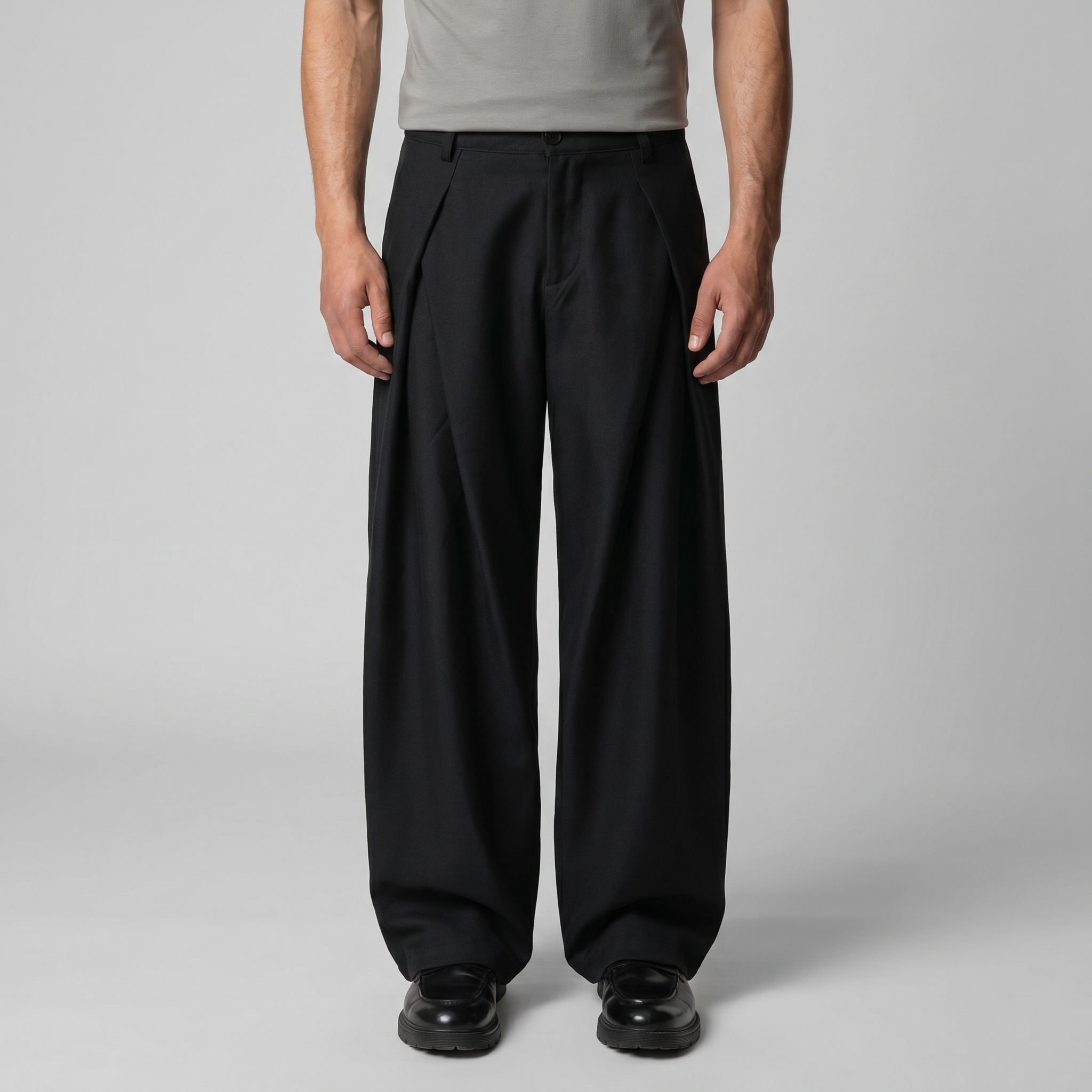 Men's Tailored Wide-Leg Trousers with Pleated Front