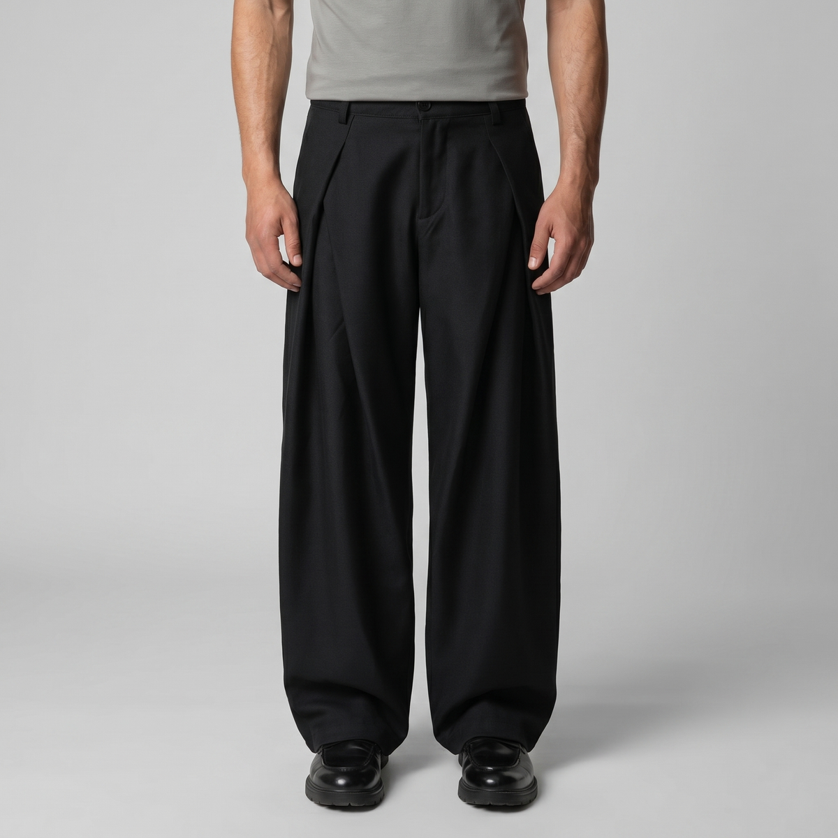 Men's Tailored Wide-Leg Trousers with Pleated Front