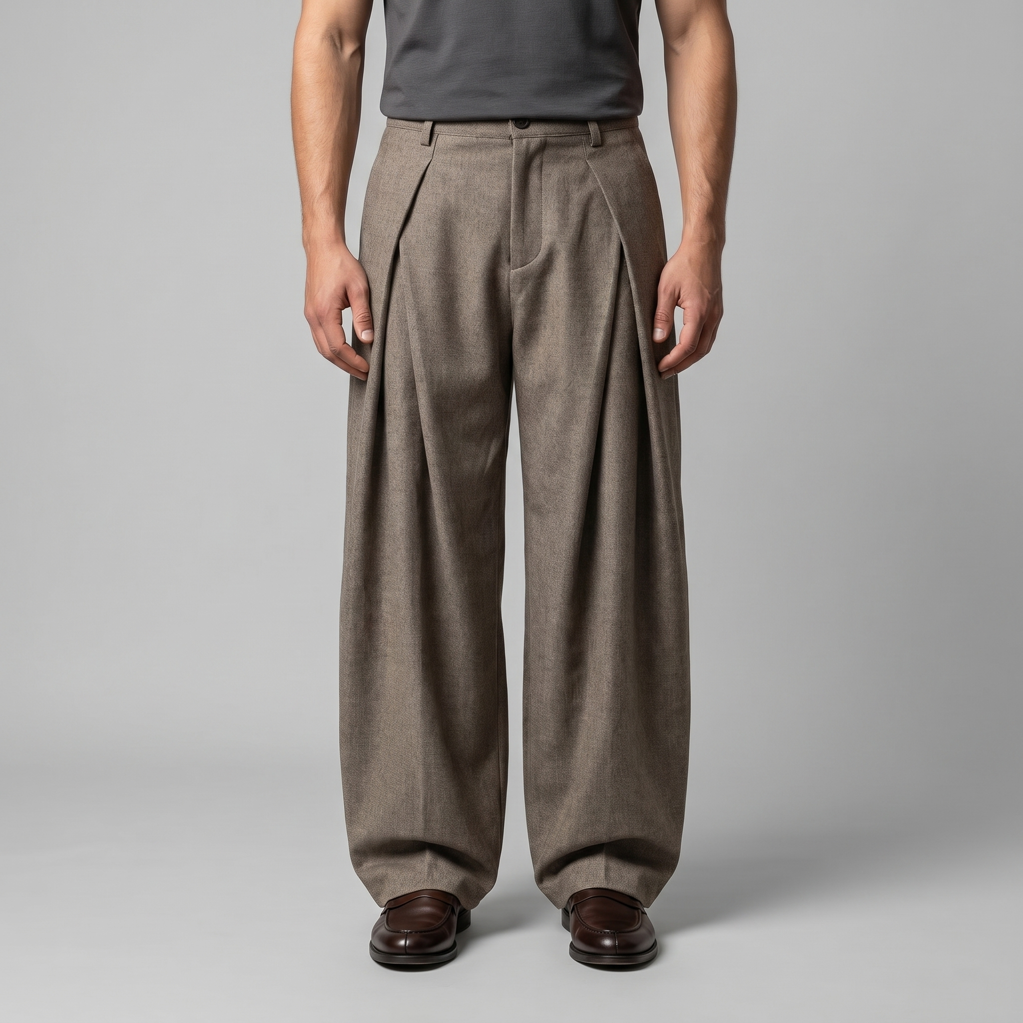 Men's Tailored Wide-Leg Trousers with Pleated Front