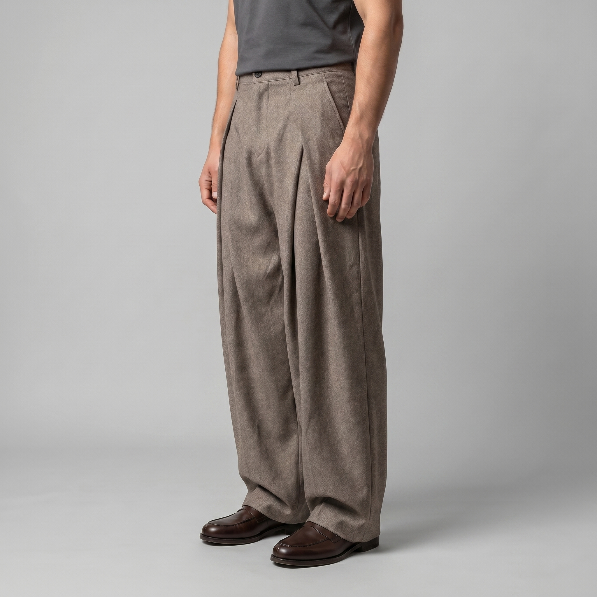Men's Tailored Wide-Leg Trousers with Pleated Front