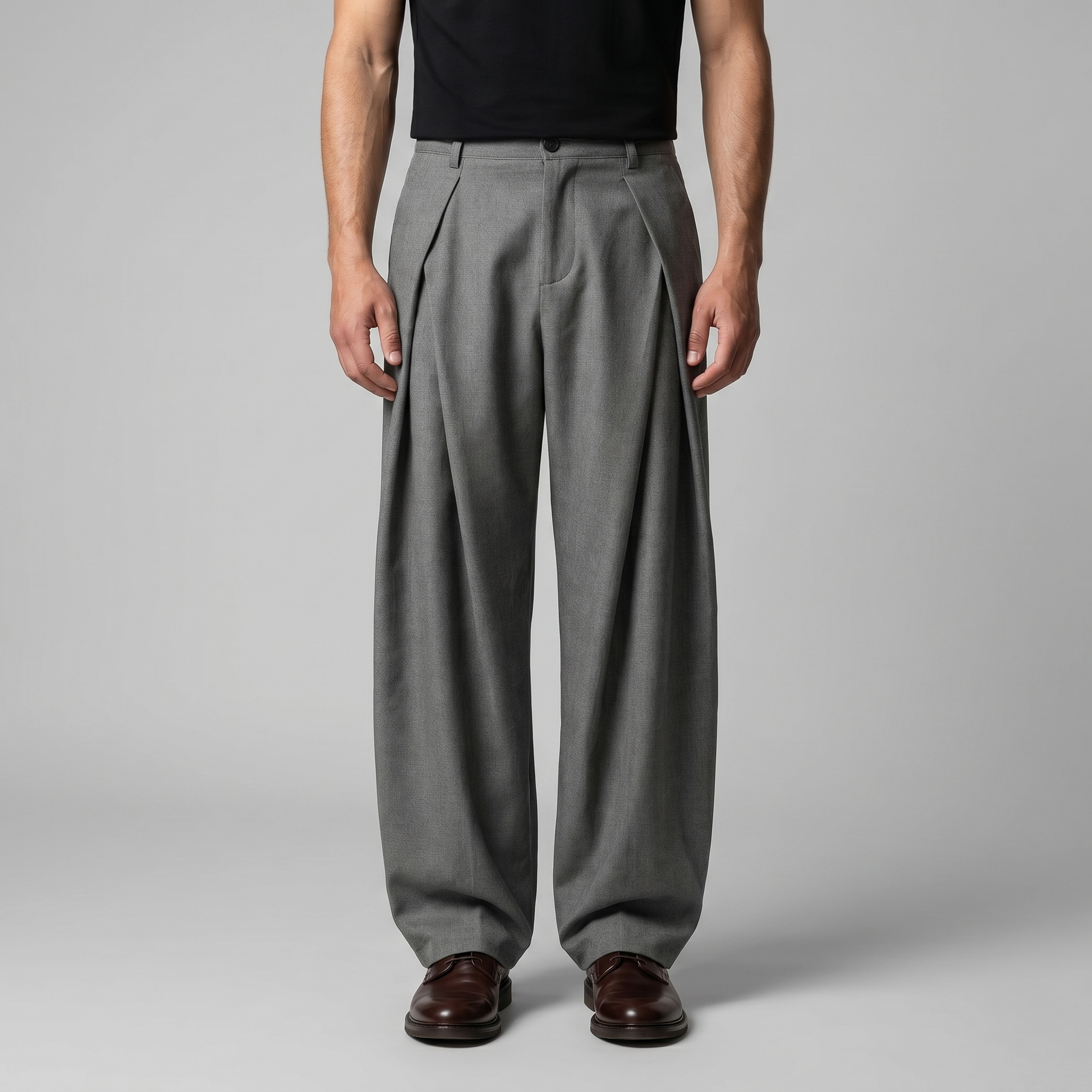 Men's Tailored Wide-Leg Trousers with Pleated Front