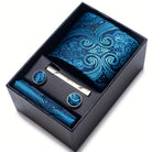 Men's Tie Set with Paisley Pattern – Matching Pocket Square Clip and Cufflinks 14