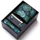 Men's Tie Set with Paisley Pattern – Matching Pocket Square Clip and Cufflinks 7