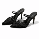 Women's Embroidered Mesh Mule Heels with Floral Detail