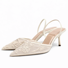 Women's Embroidered Mesh Mule Heels with Floral Detail