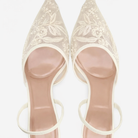 Women's Embroidered Mesh Mule Heels with Floral Detail