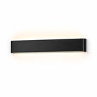 Minimalist LED Wall Light mounted on a white wall; black wall lamp emitting upward and downward light.