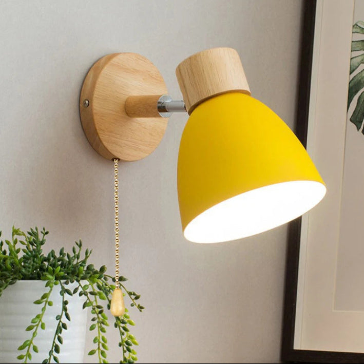 Adjustable Wall Sconce - Black Metal and Wood Accent Light