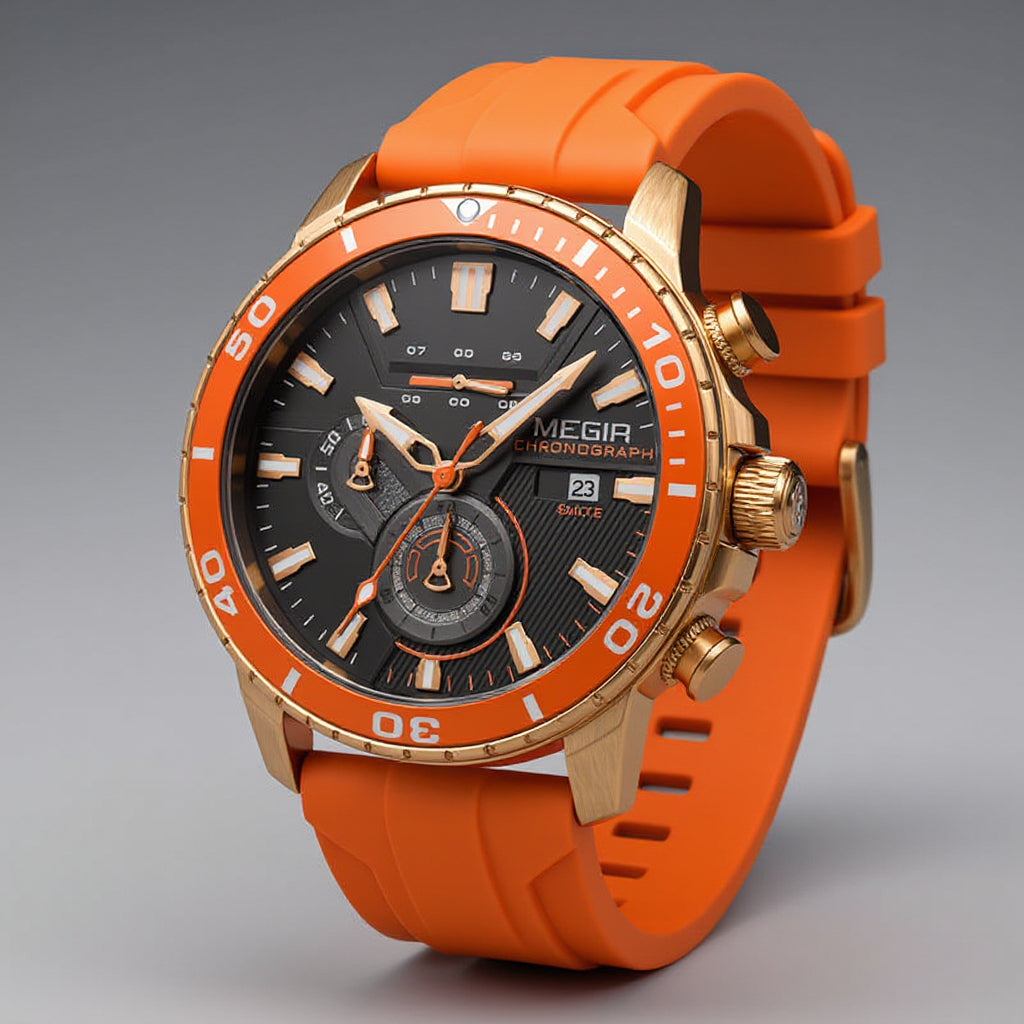 Modern Chronograph Watch – Sporty 44mm Design with Silicone Band 4