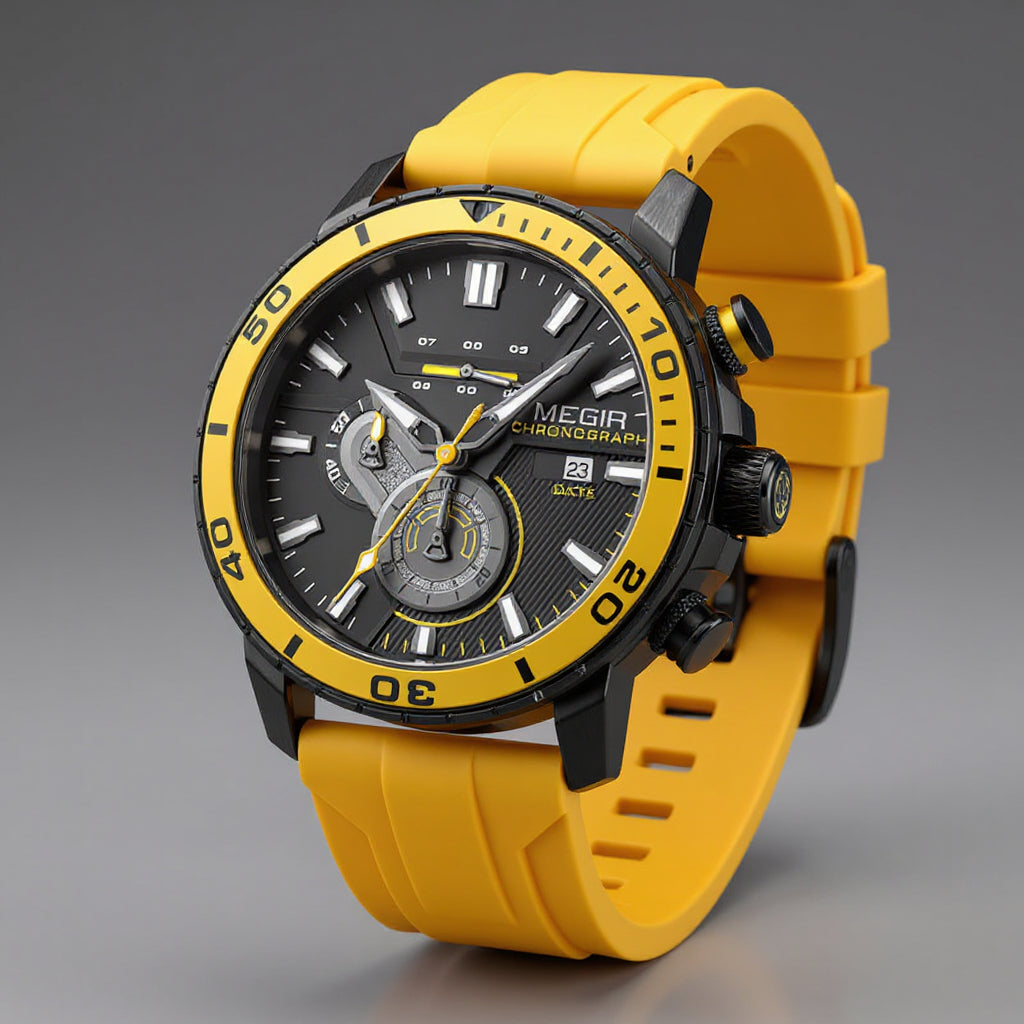 Modern Chronograph Watch – Sporty 44mm Design with Silicone Band 5