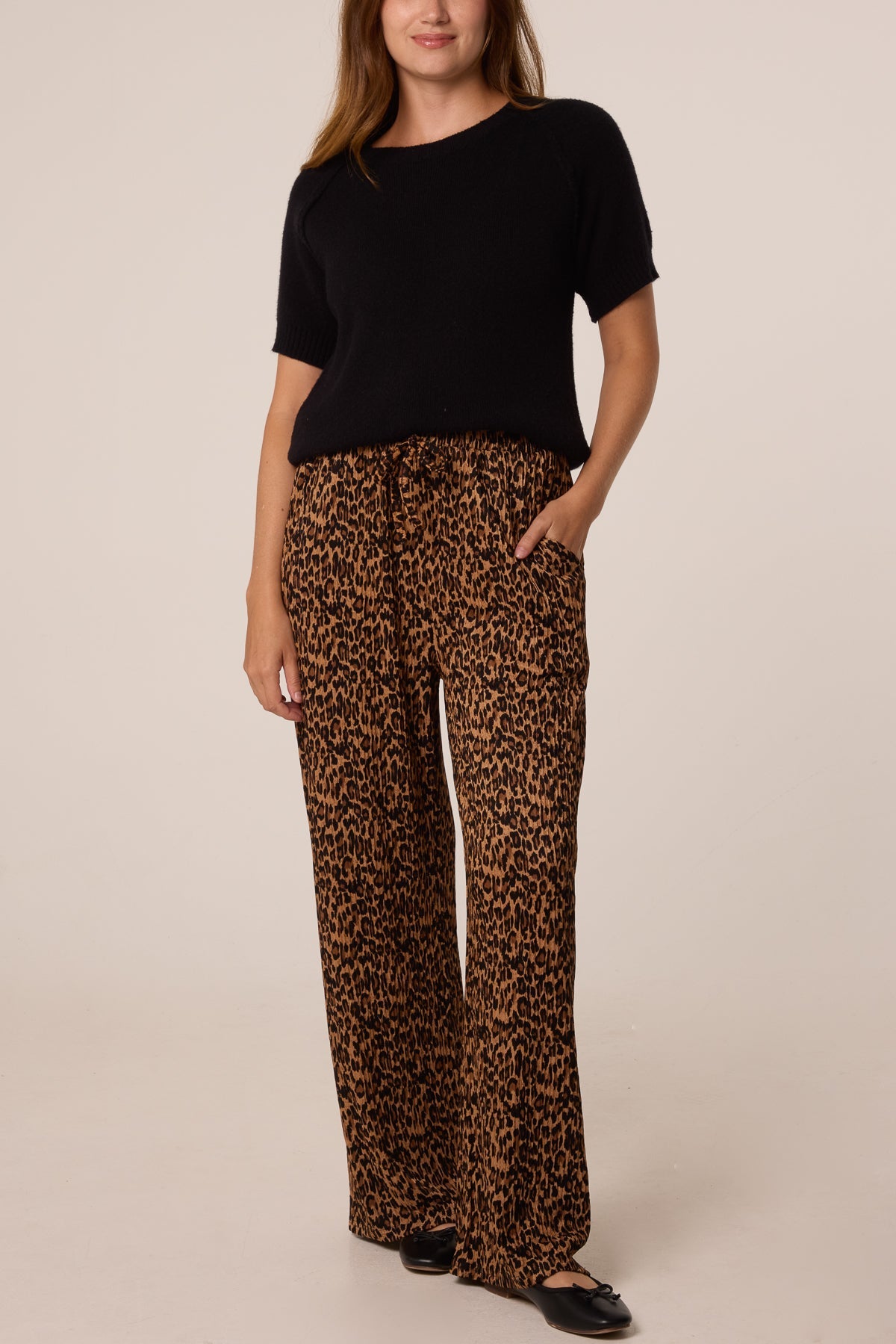 Women's Leopard Print Wide Leg Trousers