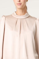 Women's Satin Feel Puffball Blouse in Champagne