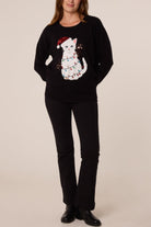Women's Christmas Cat Jumper with Sequin Detail, Black