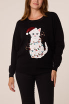 Women's Christmas Cat Jumper with Sequin Detail, Black