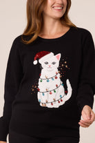 Women's Christmas Cat Jumper with Sequin Detail, Black
