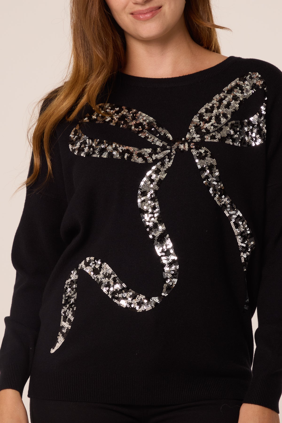 Women's Leopard Print Sequin Jumper with Bow Detail