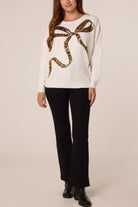 Women's Leopard Print Sequin Jumper with Bow Detail