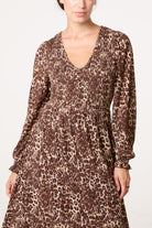 Women's Button Front V-Neck Midi Dress - Animal Print
