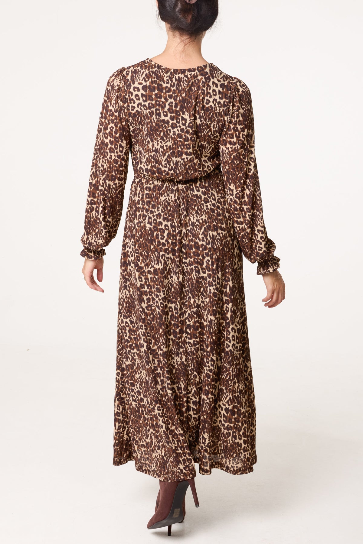 Women's Button Front V-Neck Midi Dress - Animal Print