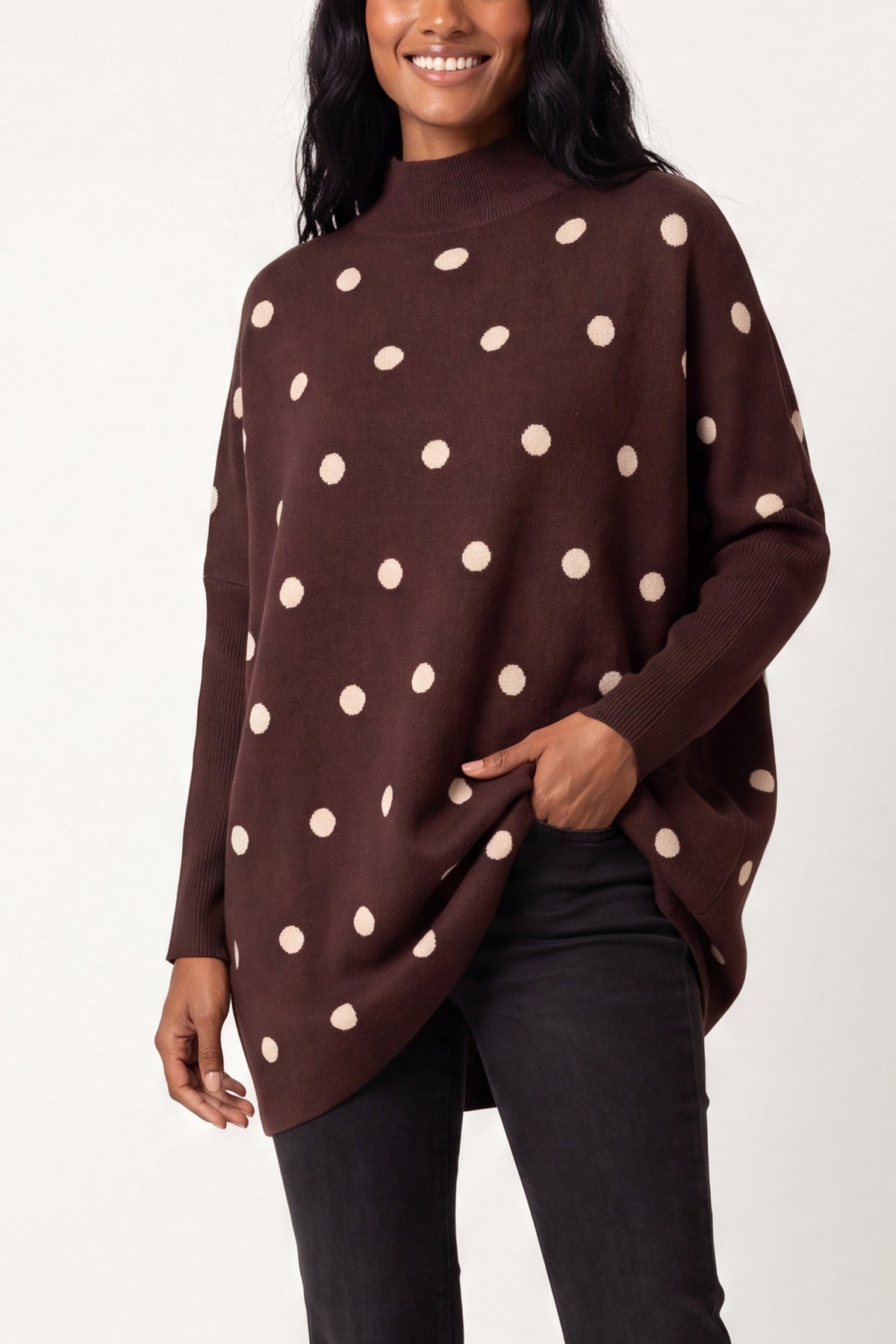Women's Polka Dot Batwing Knit Jumper – Relaxed Fit Sweater