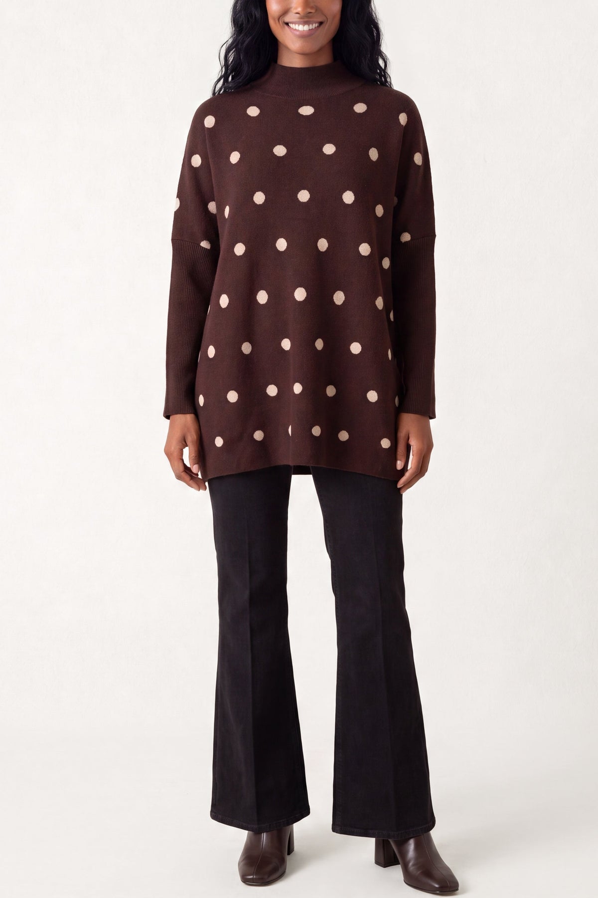 Women's Polka Dot Batwing Knit Jumper – Relaxed Fit Sweater