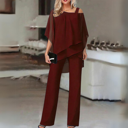 Wilma | Dames Tweedelige Set – Verfijnde Gelaagde Top & Rechte Broek voor Elegante Comfort